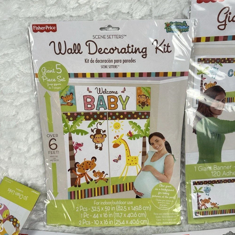 Fisher Price Rainforest Animals Baby Shower Decorations‎ Banner Bundle Neutral
